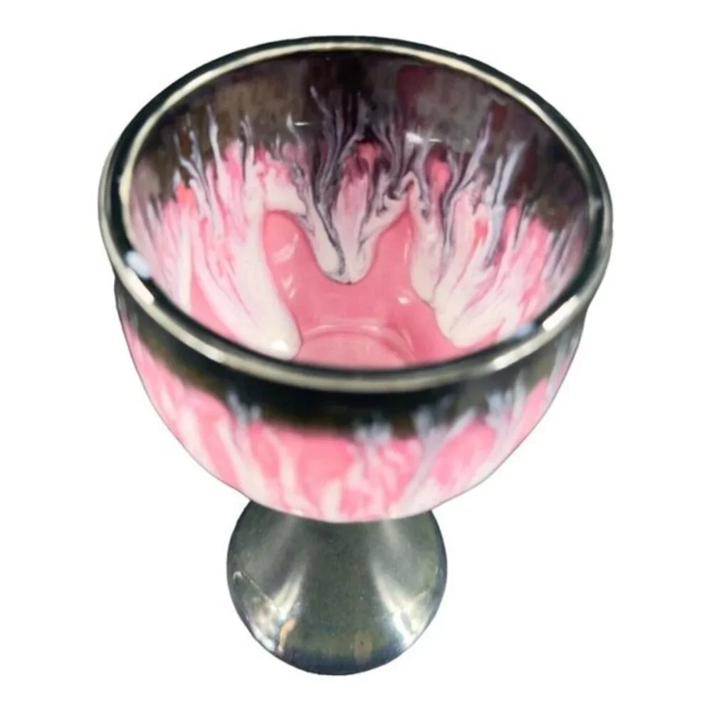 Studio Art Pottery Hand Made Single Drip‎ Glaze Pottery Goblet Drinking Cup Mug